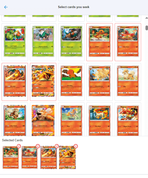 3. Select the Cards you are seeking