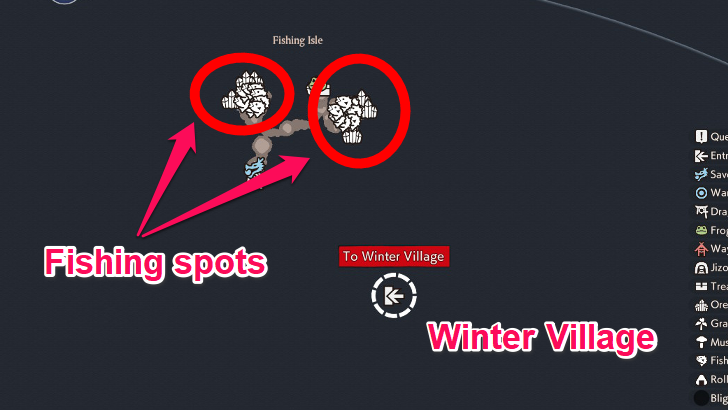 Fishing spots at the Fishing Isle