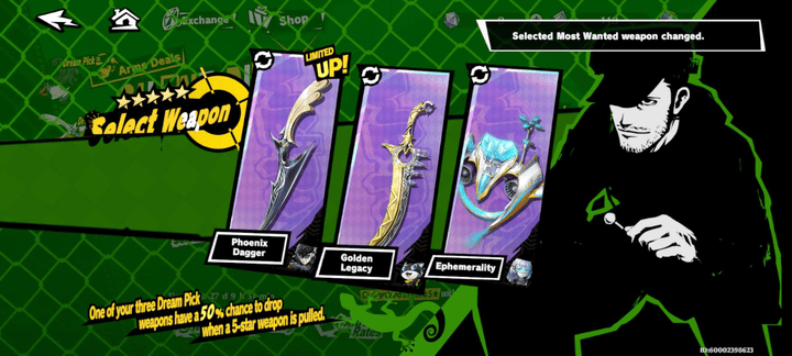 Persona 5 Phantom X - Weapon Selection