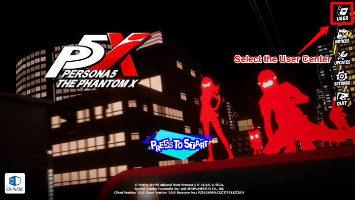 Persona 5 Phantom X - Select the User Center
