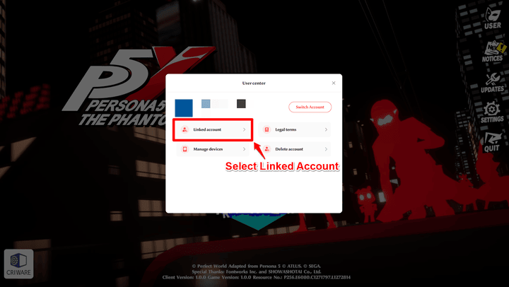 Persona 5 Phantom X - Select Linked Account