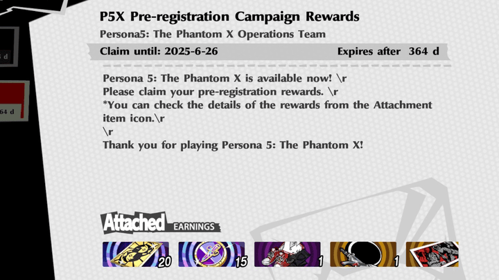 Persona 5 Phantom X - Pre Reg Rewards