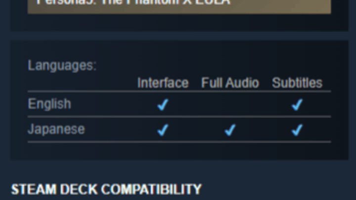 persona 5 Phantom X - Languages