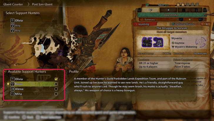 List of Available Support Hunters