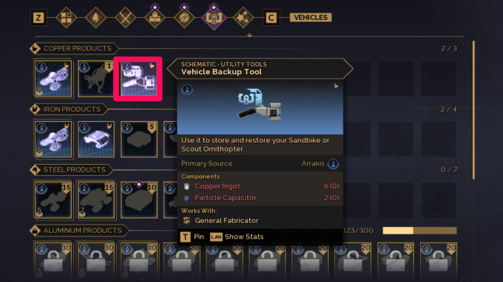 Vehicle Backup Tool in Research Menu