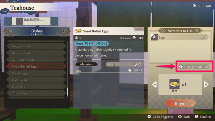 Button to Change Materials When Cooking