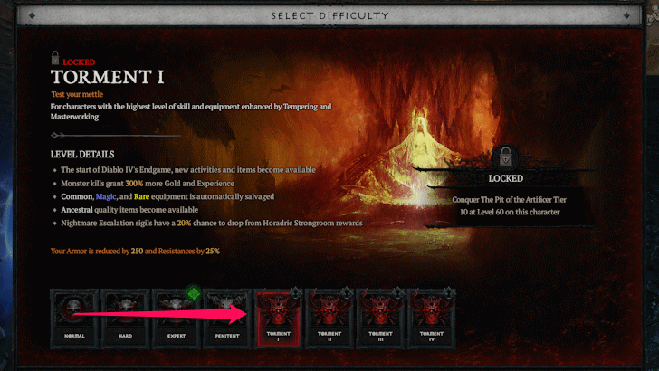 Torment Difficulty Required