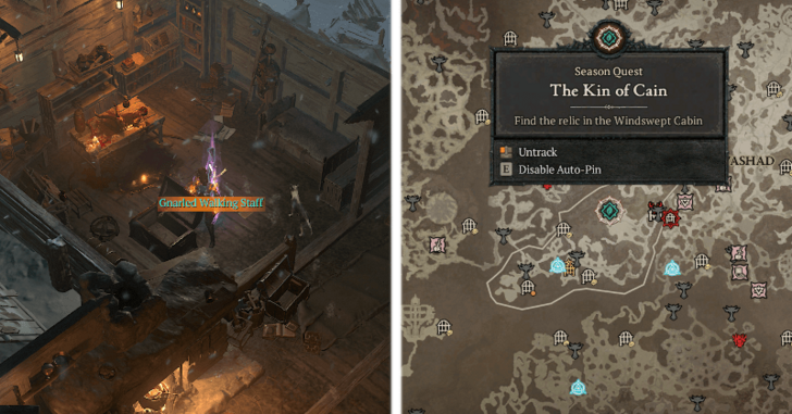 Find the Gnarled Walking Staff in the Windswept Cabin