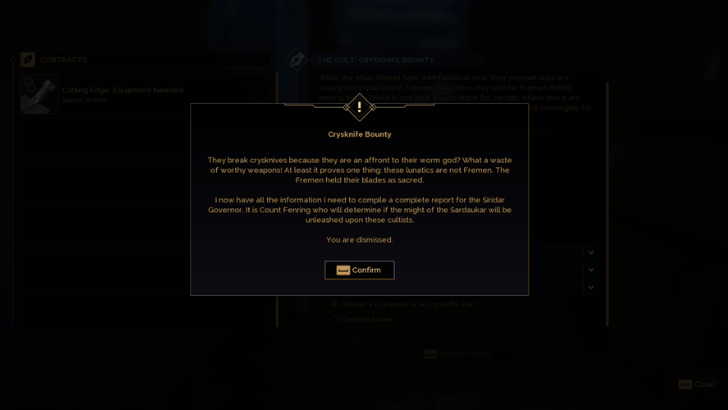 Crysknife Bounty Message