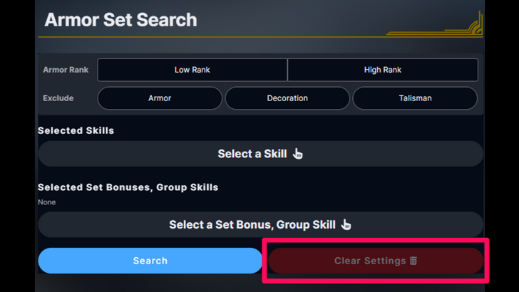 Clear Settings Button