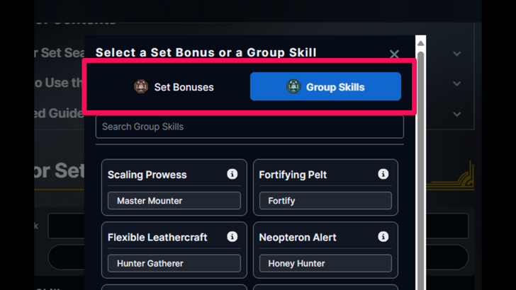 Set Bonus or Group Skill Menu