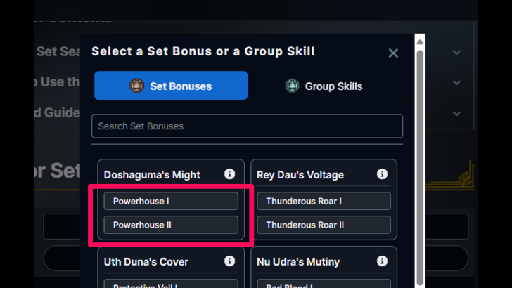 Select Set Bonus Skill Level