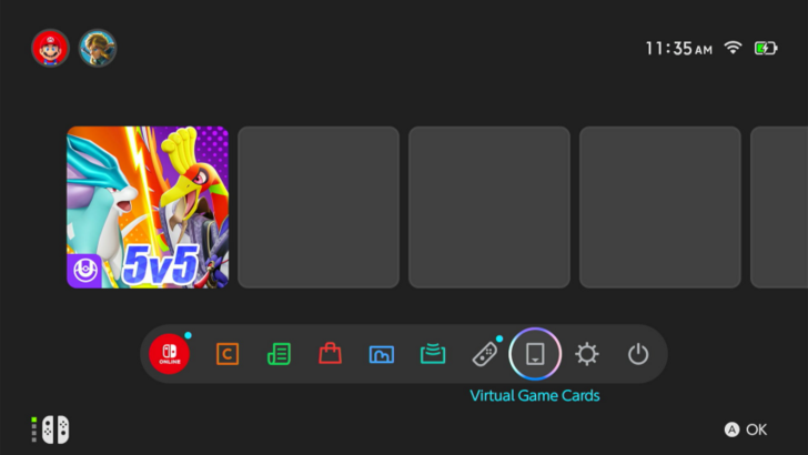 Virtual Game Cards Menu
