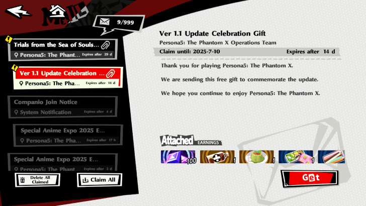 Ver 1.1 Update Celebration Gift