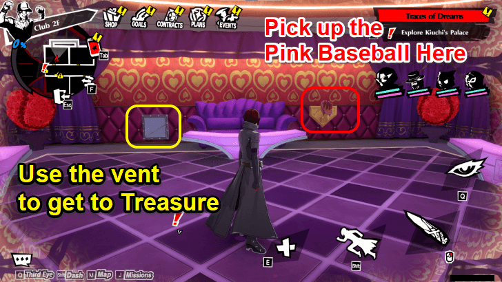 Pick up the Pink baseball and go through the vent to open a chest