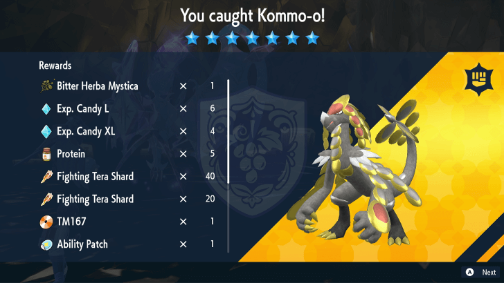 Pokemon SV - Kommo-o Tera Raid Rewards