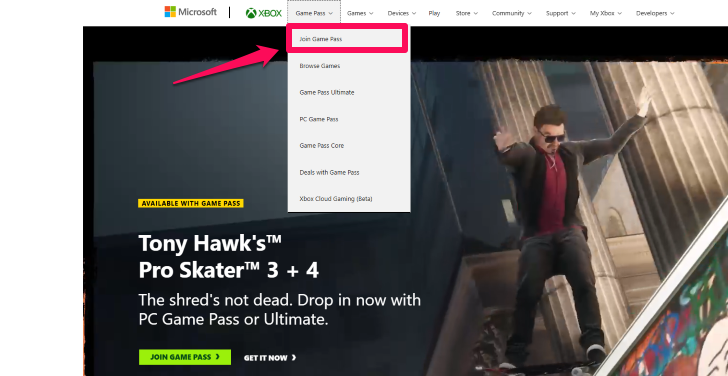 Click on Game Pass and Join Game Pass