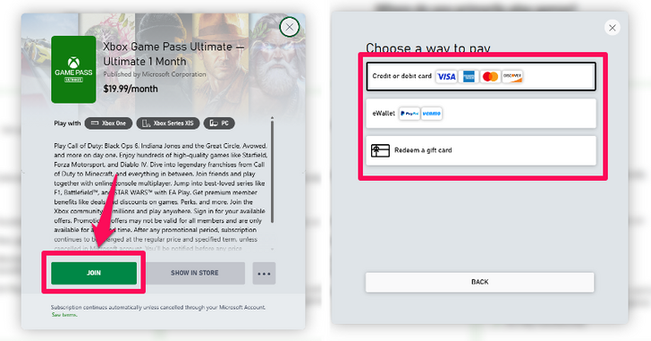 Click on Join and Fill in Your Payment Method