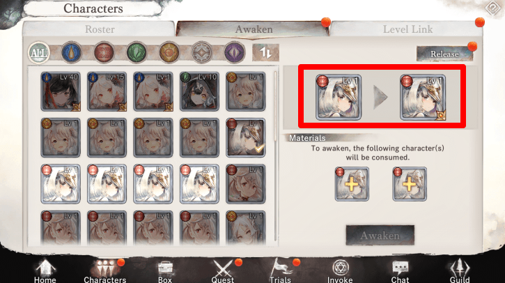 Awakening Select a Character