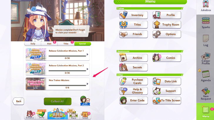 Click on New Trainer Missions