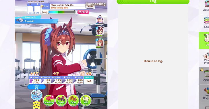 Training will consume energy for stat gains