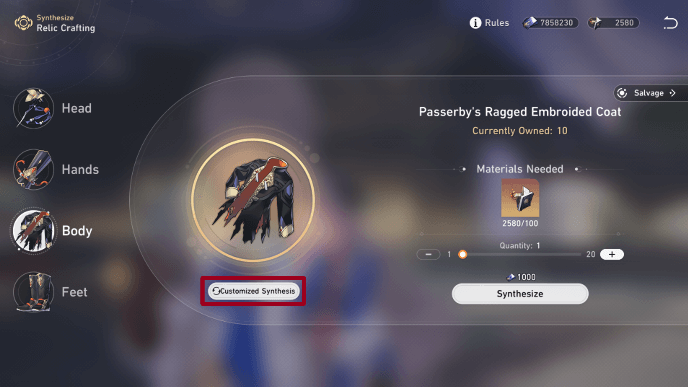 Honkai Star Rail - Customized Synthesis Button