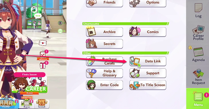 Open Data Link in Menu