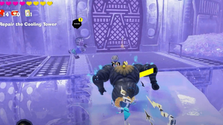 Talk to the Zebra in front of the tower door