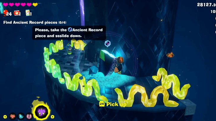 Take the Ancient Record piece and slide down