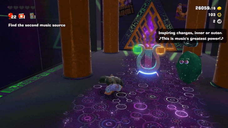 Hit the Swap Harp to Turn Pillars and Gate Gold