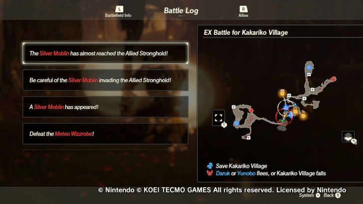 Age of Calamity DLC 2 - Battle for Kakariko Village Battle Log Notification