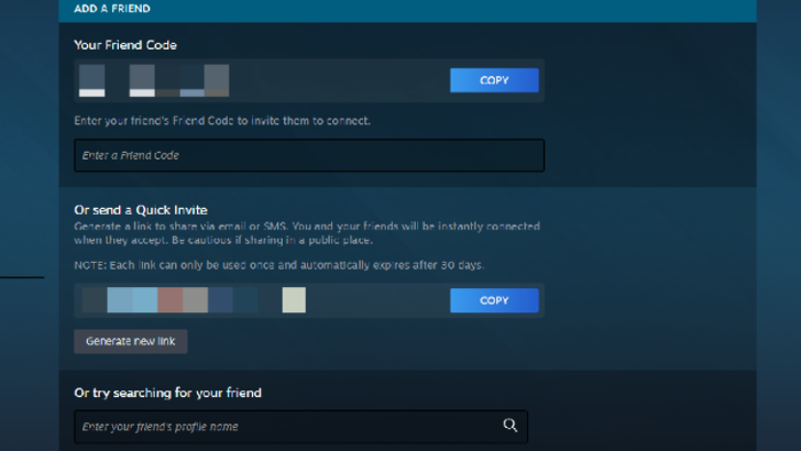 Steam Friend Code Menu