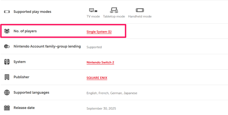 Single Player Switch