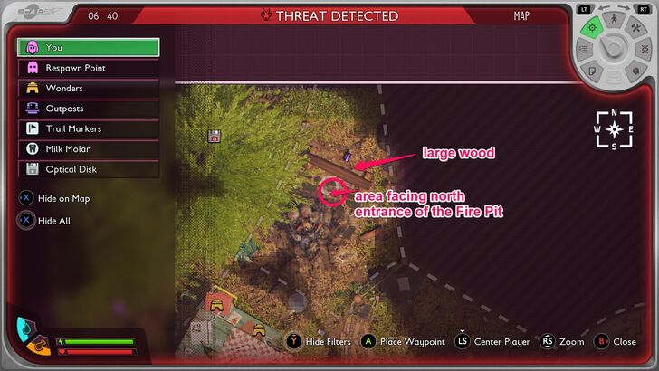 Fire Pit North Entrance on Map