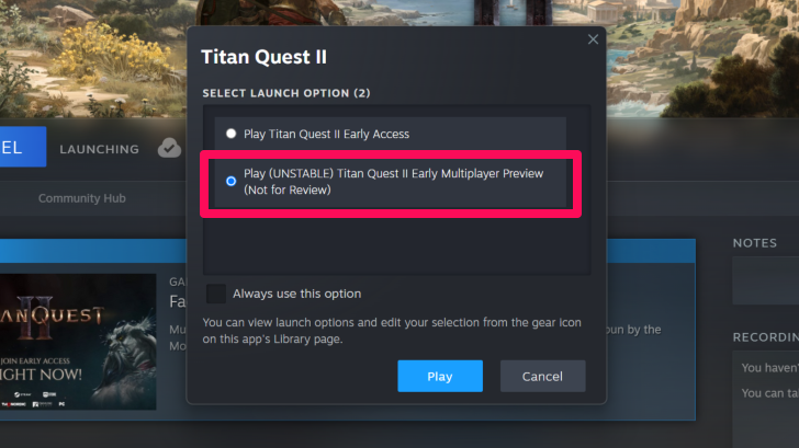 Early Access Multiplayer Launch Option