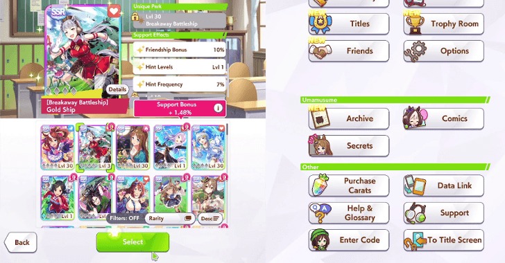 Select Support Card You Want to Level Up