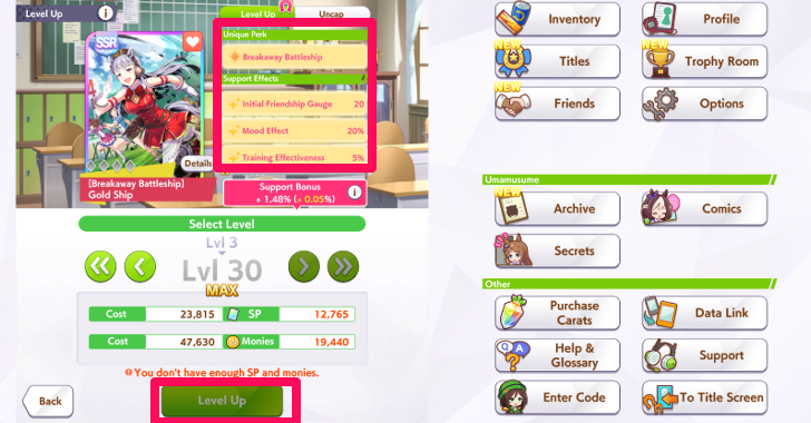 Press the Arrows to Choose Level Ups