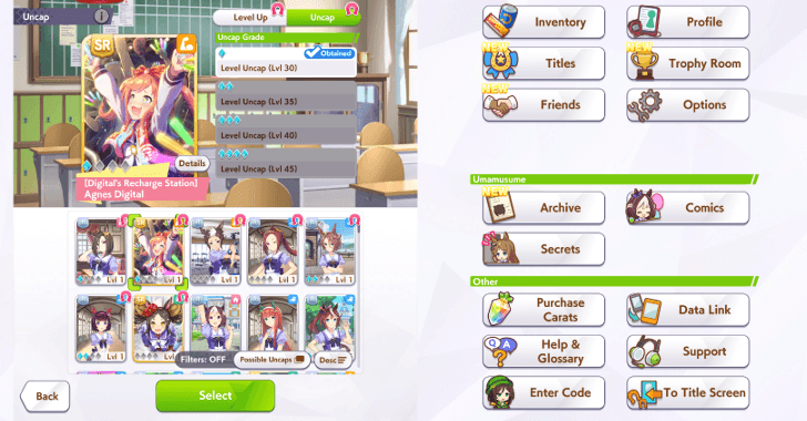 Select Support Card You Want to Uncap