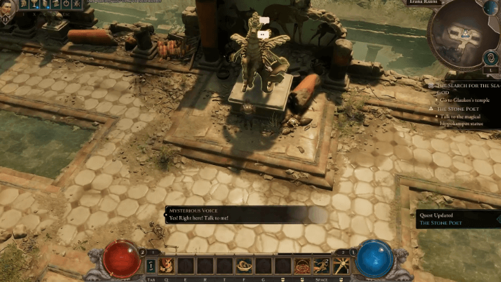 Titan Quest 2 Stone Poet Talk to the Magical Hippokampos Statue