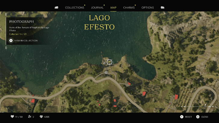 Ruins of the Temple of Neptune by Lago Efesto The photograph spot is located near the shoreline south of Lago Efesto. Map Location