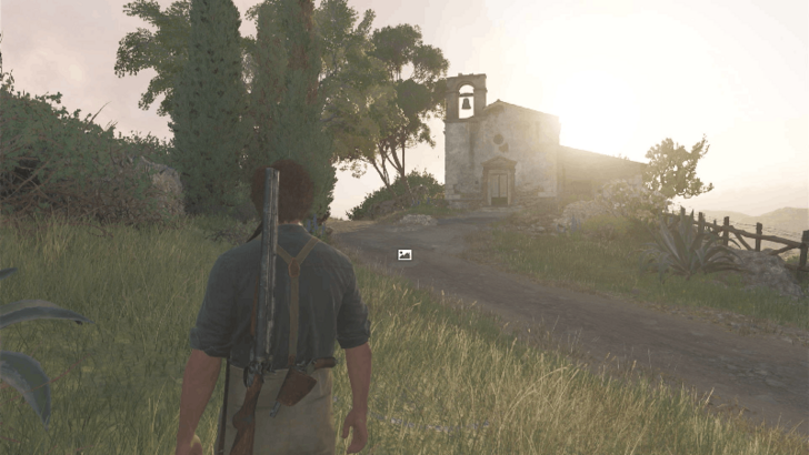 Chapel of the Madonna La Gentile The photograph spot is on the grassy area on the left side of the road east of San Celeste and overlooks at the Chapel. Overworld Location