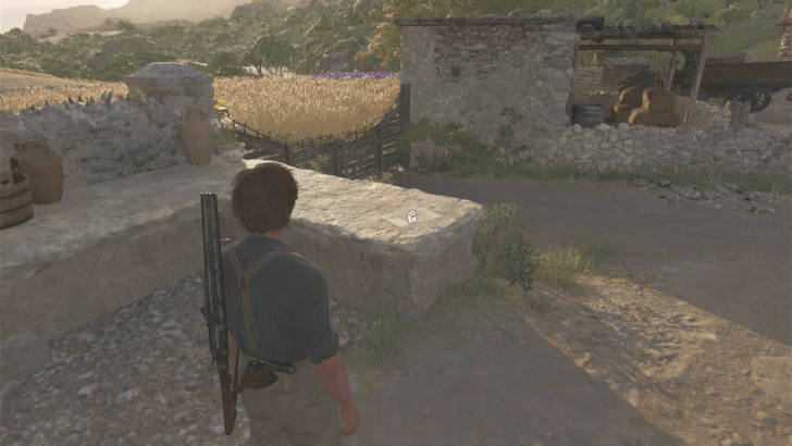 A New Century On the stone wall near the brown gate with barbed wire at the isolated town east of San Celeste. Overworld Location