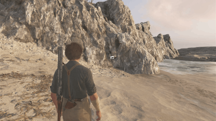 A Last Stand in the Norman Ruins The photograph spot is on the shoreline west of the Galante Warehouse, Porto Almaro. To reach the shoreline, find the orange mansion with the light blue gate and head left from it. You should find a locked black gate and stairs that lead down to the ground and towards the shoreline. Overworld Location