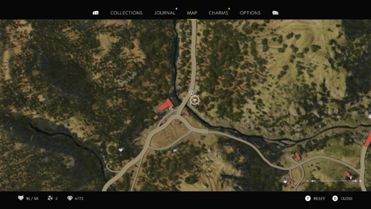 Mystery Fox 18 On the stone bench at the small house with a partially destroyed stone wall northwest of San Celeste. Map Location