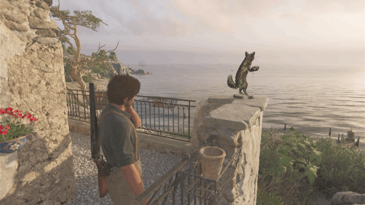 Mystery Fox 23 On the balcony overlooking the sea behind the tall house northwest of Pasquale