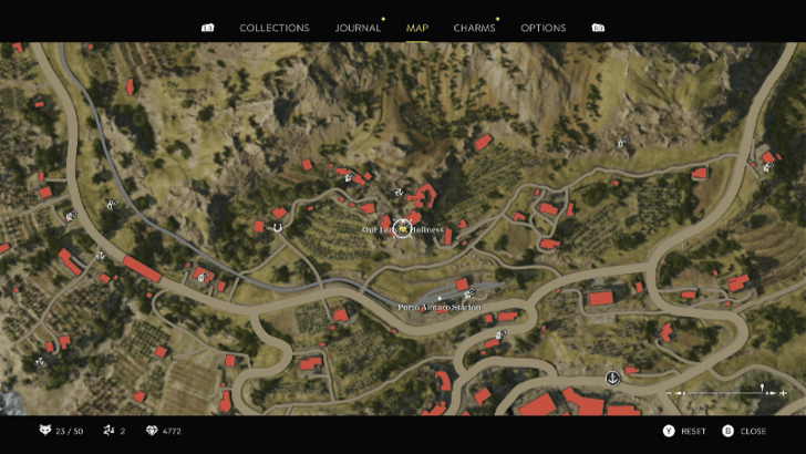 Mystery Fox 25 On the stone bench at the lower balcony overlooking Porto Almaro at the Our Lady of Holiness chapel. Open the black gate from the western pathway and head up to the chapel. Open the second black gate and head towards the balcony. Map Location