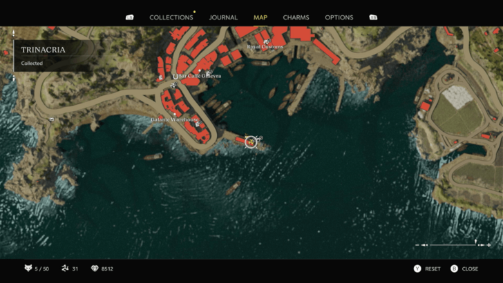 Trinacria 29 Found on top of a box next to a pile of crates in the southmost part of Porto Almaro. Map Location