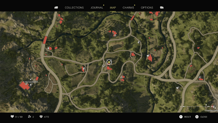 Mystery Fox 33 On top of the wall on the left side of the house southwest of Torrisi. Look for the red door of the house and head left to find the Mystery Fox on the short wall behind it. Map Location