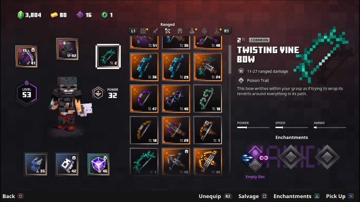 Minecraft Dungeons - Flames of the Nether Twisting Vine Bow