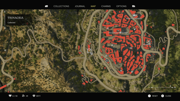 Trinacria 47 Found above the brown door of a house outside and to the west of San Celeste. Map Location